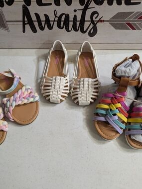 Three Pair Toddler Girls Size 10 Sandals.
